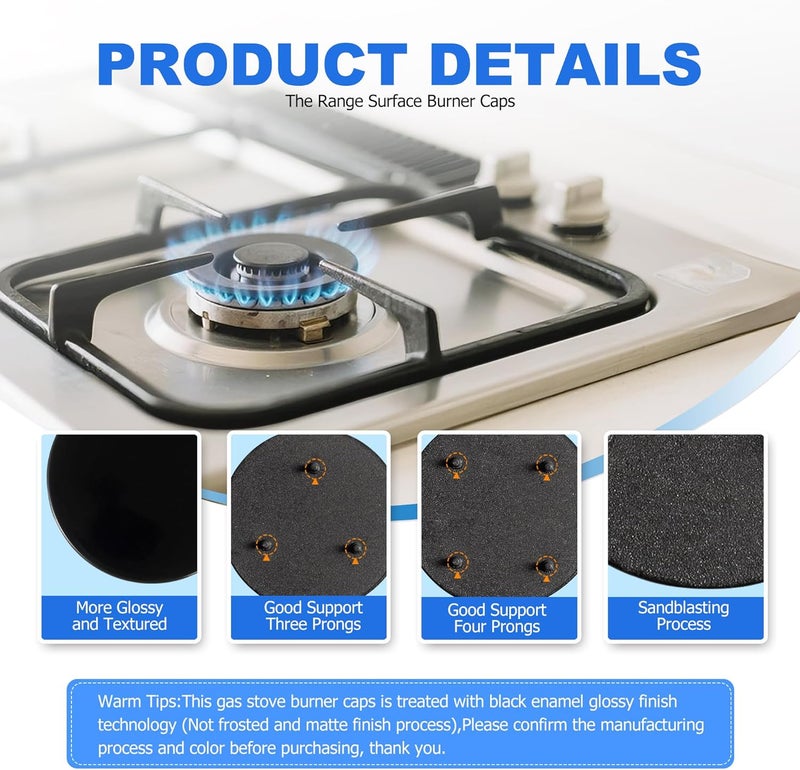 senkap Upgraded Surface Burner Caps Set Replacement for GE Gas Range/Stove/Oven,wb29k10009-1 Small Cap-2.6 inches wb29k10001-1 Medium Caps-3.2 inches wb29k10006-1 Large Cap-3.5 inches,Shiny Black (3Pcs) - Image 4